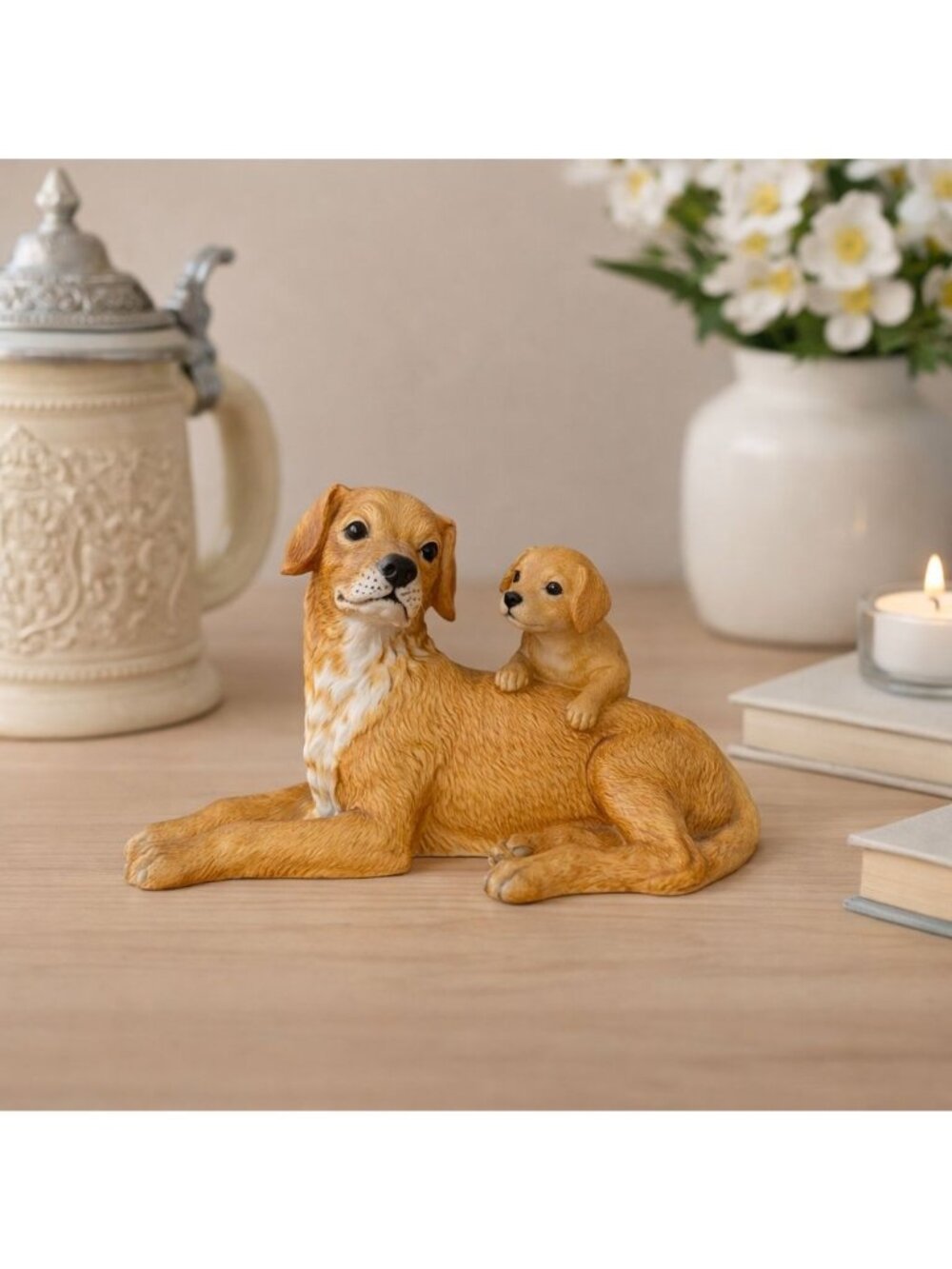 HOMCO 1471 Golden Retriever & Puppy Figurine Porcelain Dog Vintage Collectible